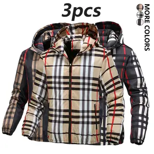 Men's Plaid Print Front Zipper Hooded Shirt Regular Fit Casual Pocket Long Sleeve Jacket Breathable Lightweight for Spring Autumn Fashion Outdoor Clothing
