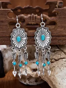 Bohemian Vintage Floral Leaf Turquoise Earrings, Women's Western Ethnic Style, Denim Fashion Jewelry, Perfect Gift for Her