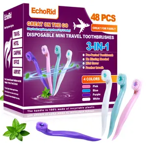 EchoRid 3-in-1 Pre-Pasted Mini Travel Toothbrush with Floss & Toothpick, No Rinse Needed, Individually Wrapped, TSA Approved, 48 Count