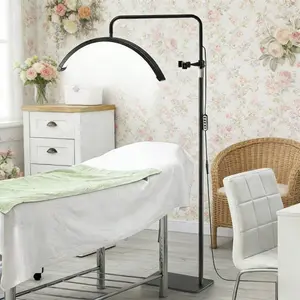 23'' Half Moon LED Compact Floor Lamp with Phone Holder - 3 Color Modes, Adjustable Height for Small Space, Dorm Room Makeup, Vanity & Lash Extensions