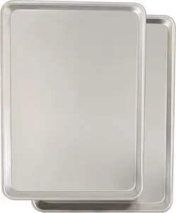 Commercial Quality Baking Sheet Pan Set, Natural Aluminum Cookie Sheet,  Resistant Baker's Half Sheet Pan, Large Thick Cookie Tray Pans for Baking, Roasting(2 Pack, 18X13In)