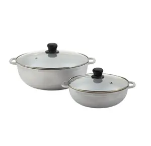 2 Piece Colombian Cast Aluminum Caldero Set with Glass Lid, Silver Cookware Traditional