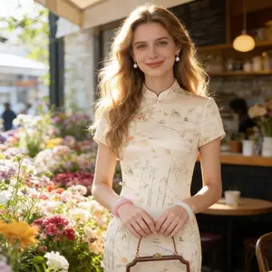 Elegant Floral Bamboo Cheongsam Dress | Vintage Chinese Style Satin Qipao for Spring & Summer