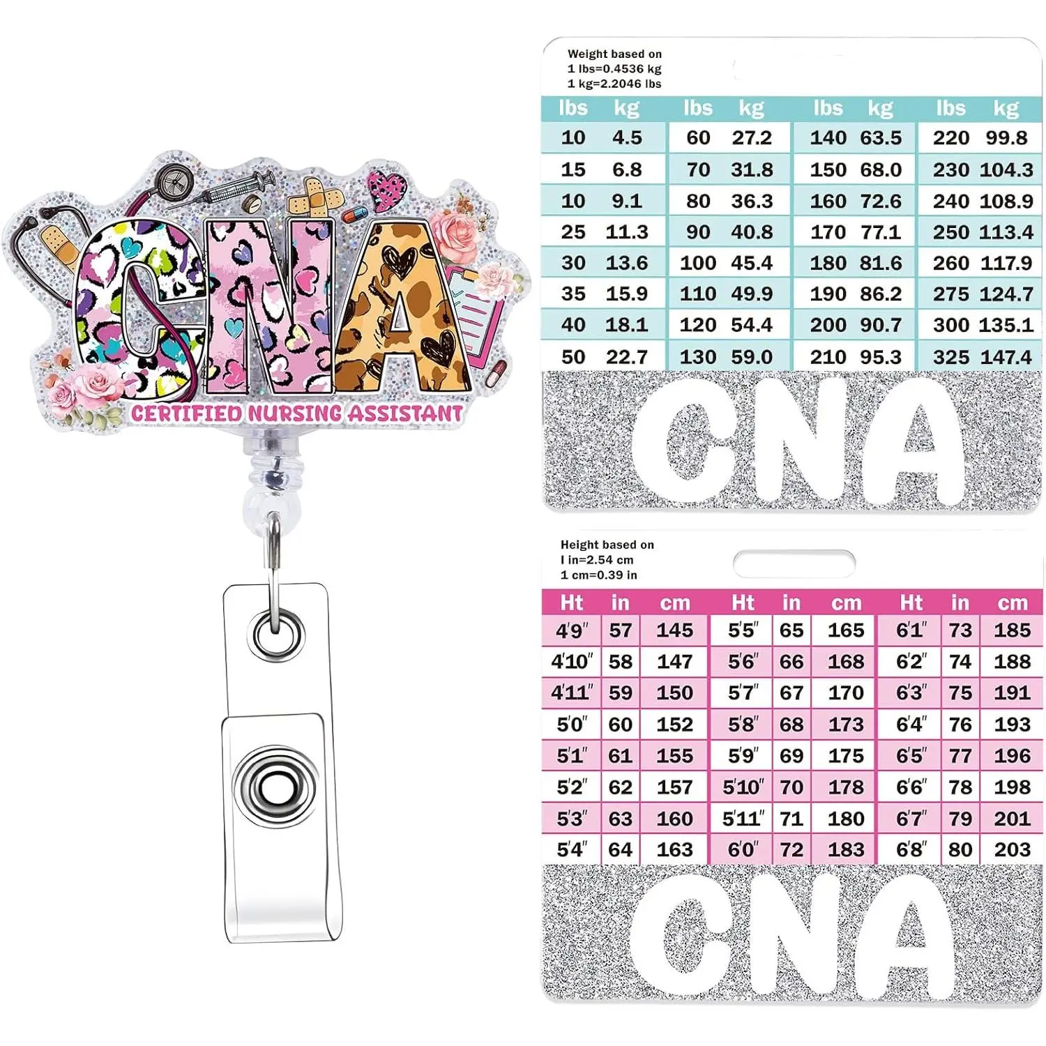 CNA Badge Reel Retractable With Badge Buddy Card - Glitter Nurse Badge Holder With ID Clip for  Name Tag, Student, Office Work - Nurse's Day Gifts
