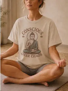 Organic Cotton "CONSCIOUS OVER CHAOS" Tee, Spiritual Graphic T-Shirt, Buddha Top, Eco-Friendly, Unisex Fit [GOTS + OCS Certified]