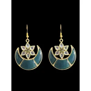 DER752 Niswa farshi kundan earrings - Black/Grey  (READY TO SHIP )