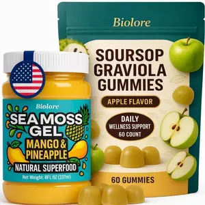Biolore Sea Moss Gel + Soursop Gummies Bundle Set, 8 oz Gel & 60 Gummies, Mango-Pineapple and Soursop, No Added Sugar, Made in USA