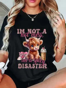 Unisex I'm Not A Hot Mess Shirt, Cute Pink Highland Cow Graphic Tee, 100% Cotton Casual T-Shirt