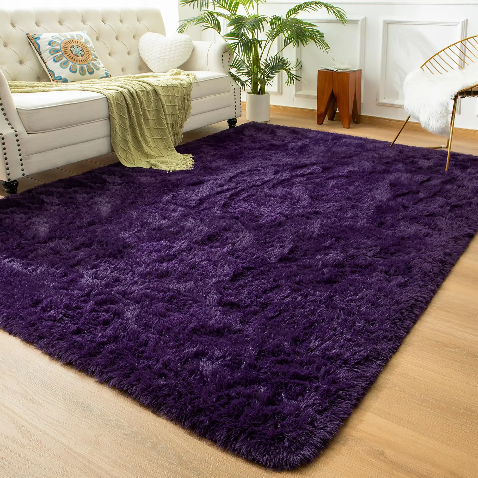 YJ.GWL Shaggy Area Rug, Purple Soft Fluffy Indoor Plush Throw Rug for Living Room, Available in 4x6 Ft and 5x8 Ft, Shaggy Rug