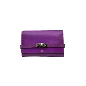 Pre-owned HERMÈS H7 Kelly Long Wallet — Purple Exotic Leather Clutch with Silver Hardware 61283