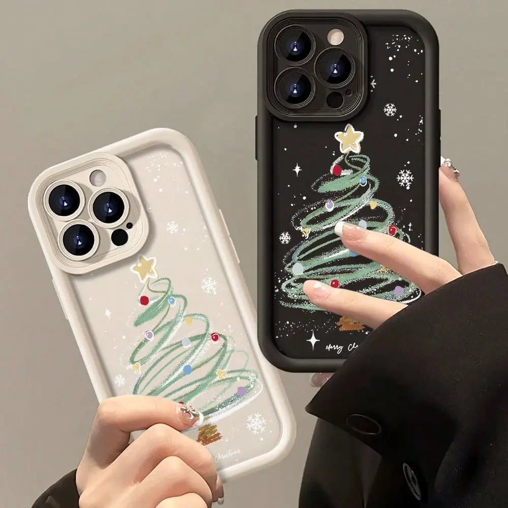 1pc Soft Christmas Tree & Snowflake Themed Fashionable Silicone TPU Cellphone Case - Shockproof, Anti-Fall, Dirt-Resistant Cellphone Protection Accessory for Multi-Model iPhone 17/16/15/14/13/12/11 Pro Max, XS, X, Casing, Accessories