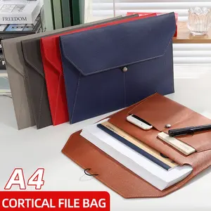 1Pcs Fashion Leather File Bag For Document Organizer Data Paper Organizer A4 Document Storage Bag Business Contract Bills