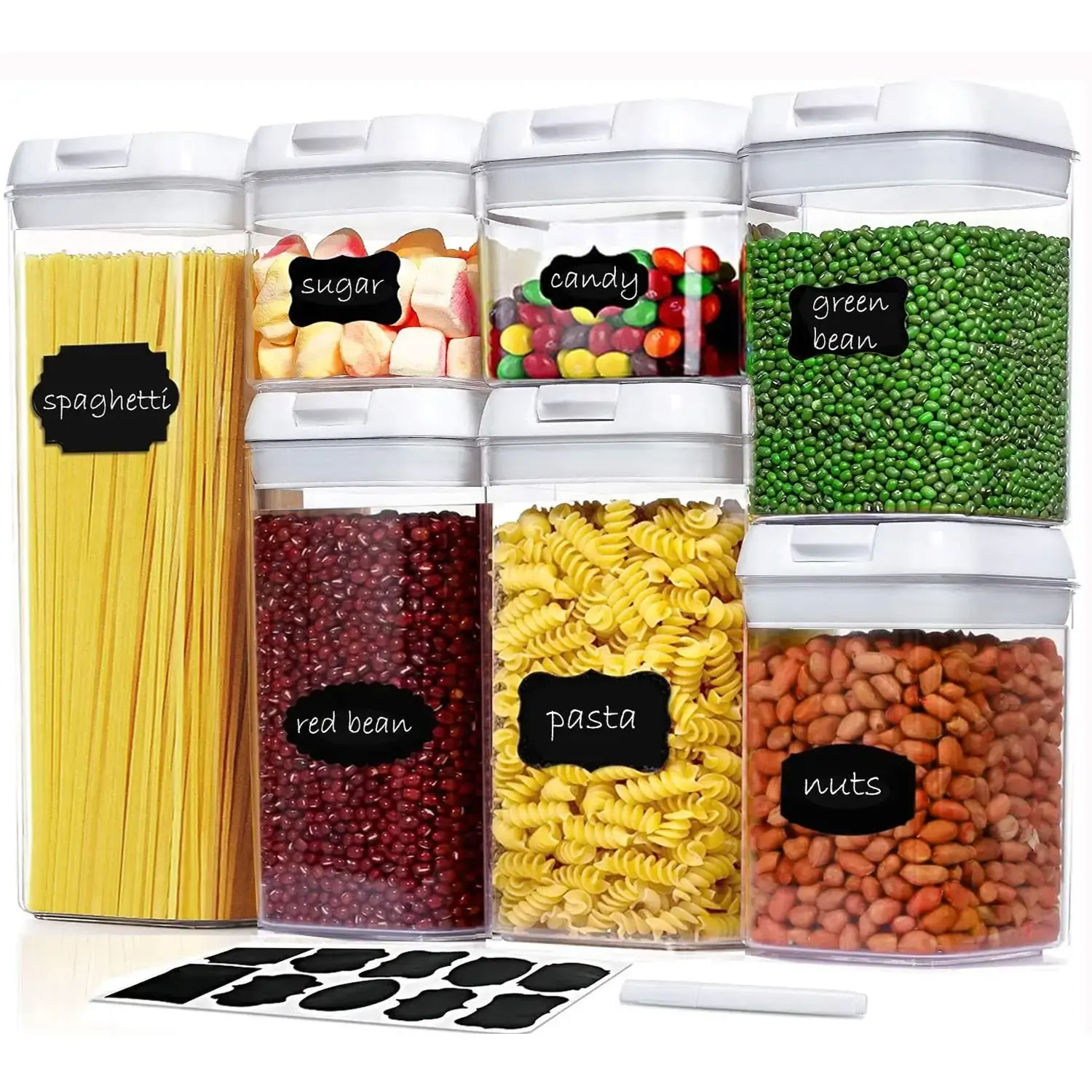 Premium White Food Container Set - 7PCS Airtight, Leak-Proof & Stackable Containers for Organized Kitchens, Lunch Boxes & Fresh Food Storage - Rack Utensils Lids