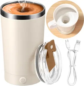 Self Stirring Coffee Mug With Lid Electric High Speed Self Stirring Mug 400ml Rechargeable Detachable Stainless Steel Self Stirring Cup for Coffee, Milk, Cocoa Christmas (Beige)