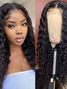 1PC WIG-0909-WW Natural Black Water Wave Lace Front Wig, 100% Human Hair