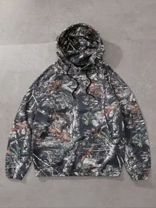 Men's Tree Camo Print Camouflage Hoodie, Street Style Hip Hop High Street American Casual Fashion, Daily Wear Fitted Sweatshirt