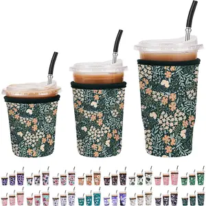 3 Pack Reusable Insulated Neoprene Iced Coffee Sleeves & Coffee Cup Holder, Universal Fit 16-32oz Cups for Hot/Cold Beverages