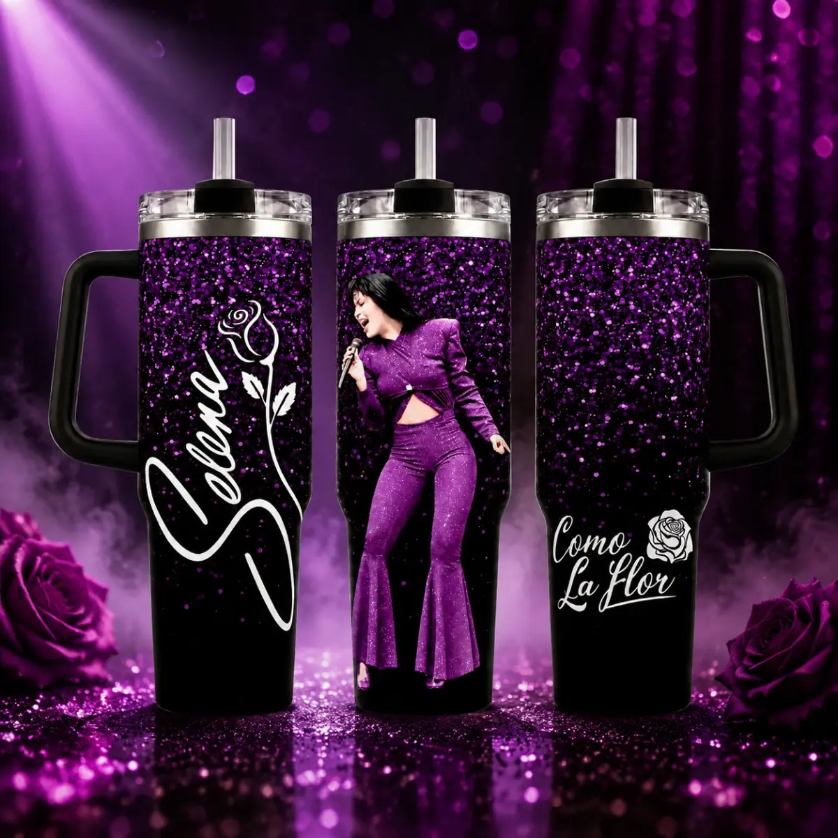 Selena 30th Anniversary Memorial Tumbler 40oz , In Memory Of Selena Quintanilla Red Rose Music Fan Cup, Tejano Queen Tribute Drinkware Gift, Not Including The Straw