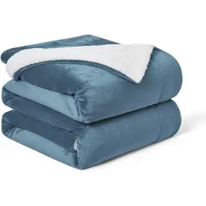 Sherpa Fleece (Queen Size 90"x90" Slate Blue) Plush Throw Fuzzy Super Microfiber Flannel Blankets for Couch, Bed, Sofa Ultra Luxurious Warm and for All Seasons