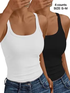 Women's Casual Tank Top Set, Summer Sleeveless Ribbed Basic Vest, Ladies Clothes for Daily Wear