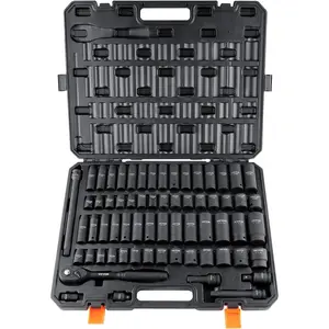 Valentine's Day Gifts 1/2 Inch Drive 65 Pc Impact Socket Set SAE Metric Cr-V Steel Professional Auto Mechanic Tool Kit for Car Truck Automotive Repair Maintenance Heavy Duty