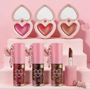 Sam Sugar Heart Makeup Set, Lip Cheek Dual-Use Blush Balm + Water Gloss Lips, Includes Mirror, Girl's Makeup Kit, Perfect Gift for Valentine's Day
