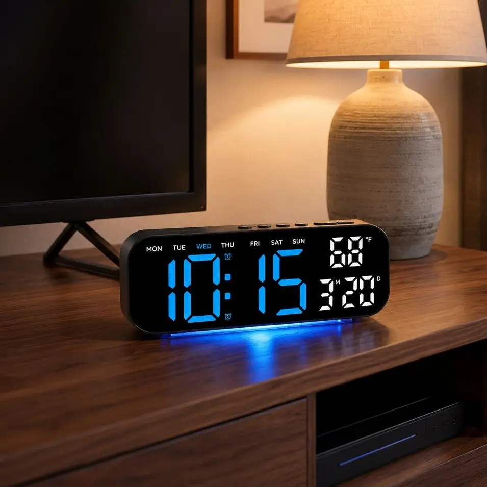 Timess Creative LED Digital Alarm Clock, Multi-Color Ambient Light, Time/Temperature/Week/Date Display, Dual Alarm, Countdown/Stopwatch Timer, USB Powered, Decor for TV Cabinet/Office/Bedside, Ideal Holiday/Birthday Gift