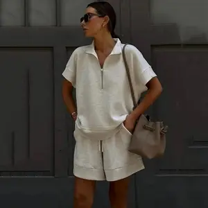 2026 Summer New Long-Sleeve Shorts Sweatshirt Set Solid Color Fashion Casual Short 2-Piece Set