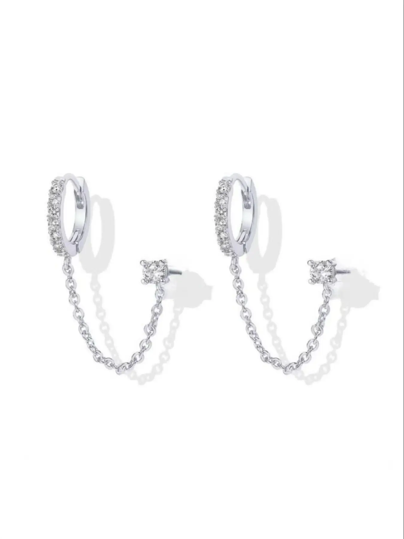 Gold Chain Earrings for Women, Double Piercing Dangle Chain Huggie Hoop Earrings (A pair), Cubic Zirconia Pearl Stud Ear Cuff Earrings for Women, Cz Dainty Earrings, Dainty Earring Hoops