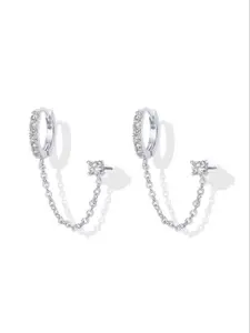 Gold Chain Earrings for Women | Double Piercing Dangle Chain Huggie Hoop Earrings (A pair) | Cubic Zirconia Pearl Stud Ear Cuff Earrings for Women Stud Earring Jewelry Sparkling Zirconia#Fashionweek#Fallfreshness#test