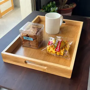 Bamboo Serving Tray with Handle, 1 Count Multifunctional Breakfast Tray, Serving Tray for Bedroom & Kitchen & Bathroom