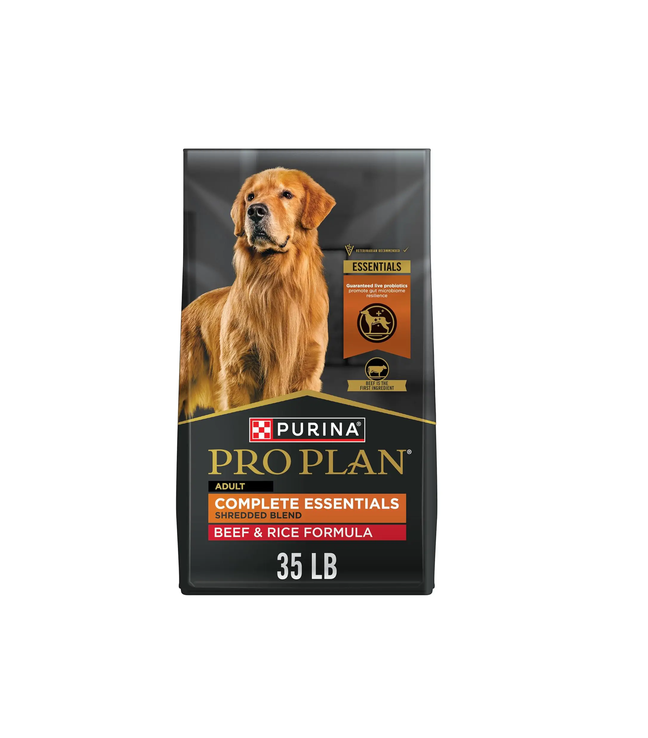 Purina Pro Plan Complete Essentials Shredded Blend Beef and Rice Dog Food Dry Formula with Probiotics for Dogs - 35 lb. Bag