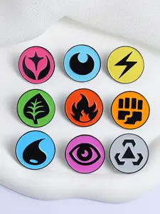 9Pcs Pokemon Attribute Symbol Enamel Pins Set, Anime Game Element Brooches, Collar Lapel Pin Backpack Accessory, Friend Gift