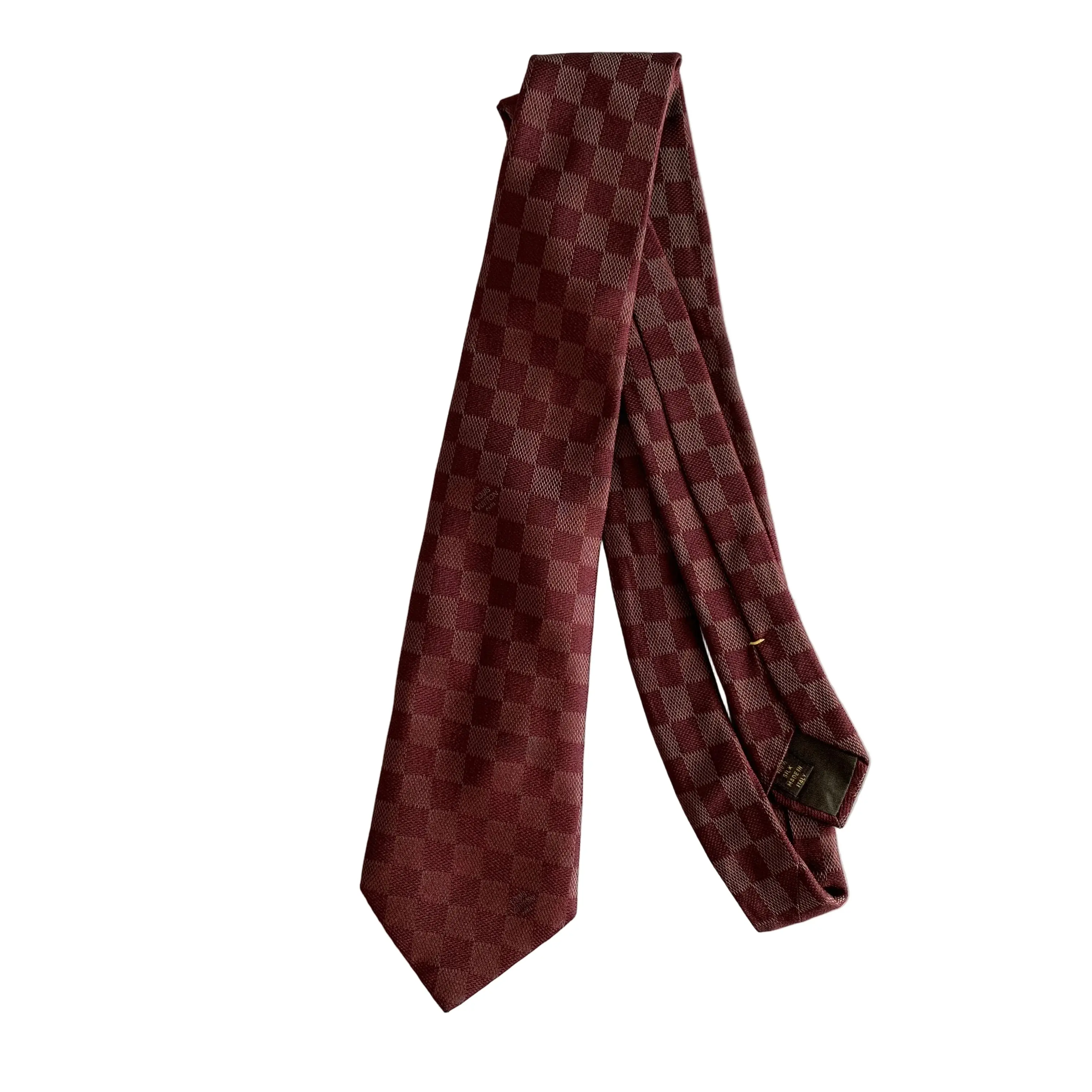 Pre-owned Louis Vuitton burgundy damier silk tie authentic with COA