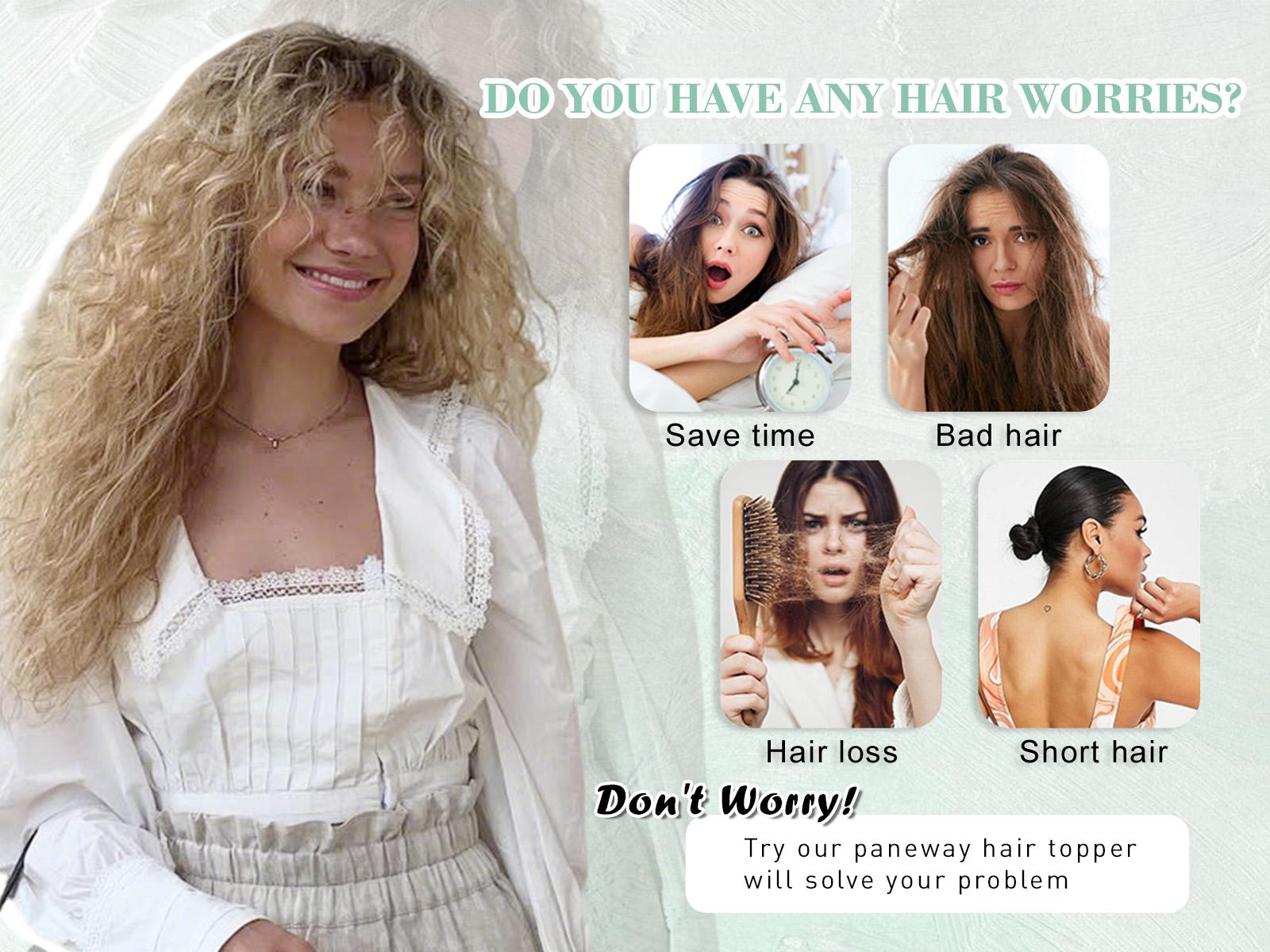 PANEWAY 20 Inch Curly Hair Topper for Women - Lightweight & Natural-Looking Clip-In Hairpiece for Instant Volume & Coverage, The Air-Light Solution for Thin Hair