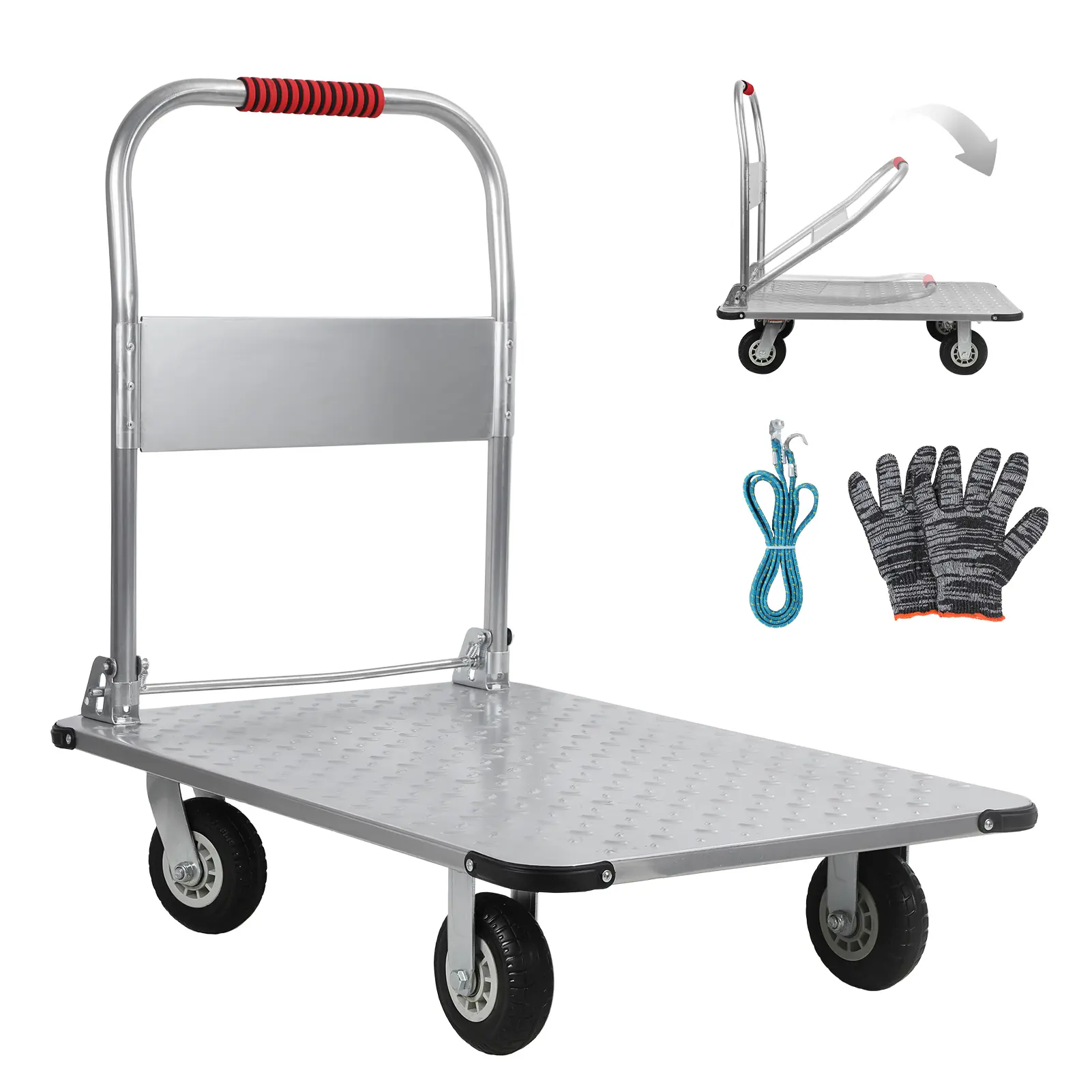 Explorinox Platform Truck, 36" x 24" Foldable Steel Hand Push Cart Dolly, 2000lbs Capacity Heavy Duty Moving Flatbed Cart with 6'' Swivel Wheels for Groceries, Garage, Warehouse