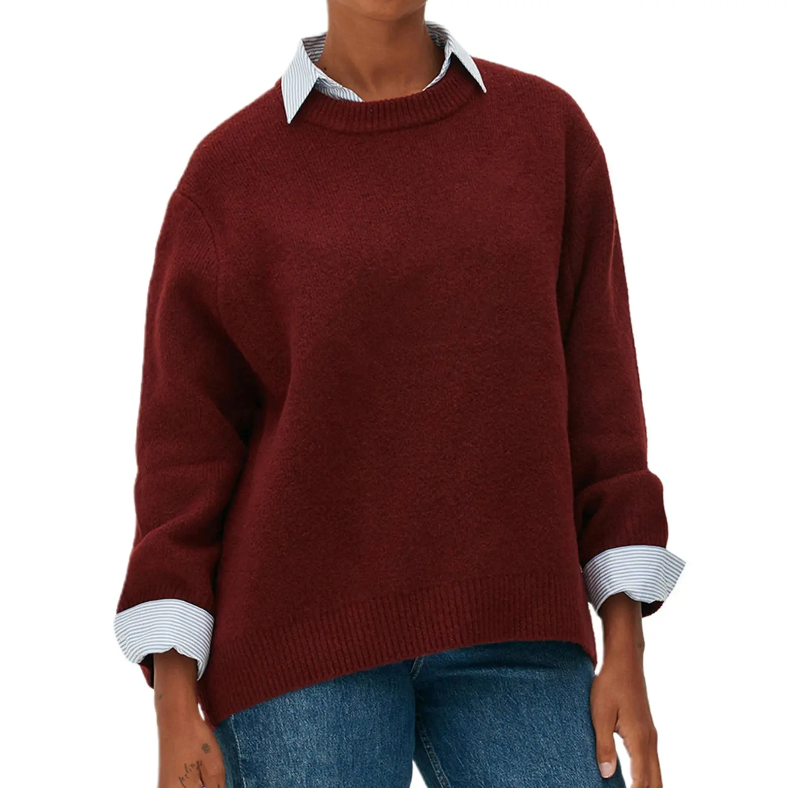 Brielle O-Neck Sweater in Burgundy - Women's Top Womenswear Hoodie