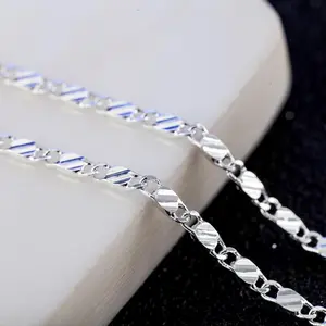 Luxury 925 Sterling Silver 2MM Flat Clavicle Chain Necklaces for Men Women Wedding Jewelry Christmas Gifts 40-75cm