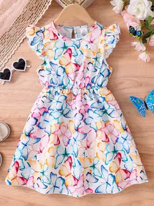Girls' Fashion Simple Summer Dress, Butterfly Print Sleeveless Slim Fit, Comfortable Soft Casual for Outdoor Vacation