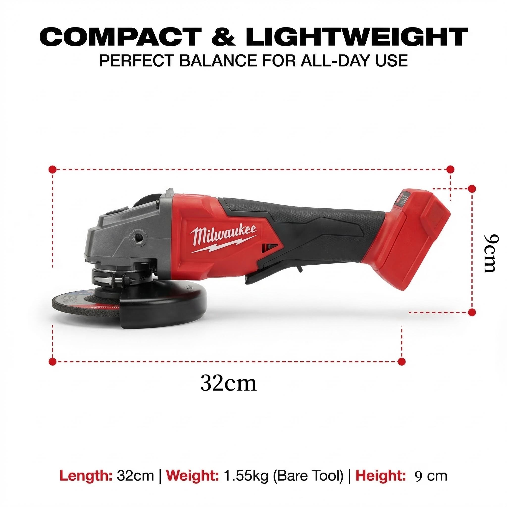 Milwaukee 18V Brushless 125mm Angle Grinder Featuring 8500 RPM Variable Speed and 33mm Cutting Depth, Professional M14 Spindle Power Tool for Metal Grinding and Heavy Duty Concrete Cutting Tasks in Construction Sites
