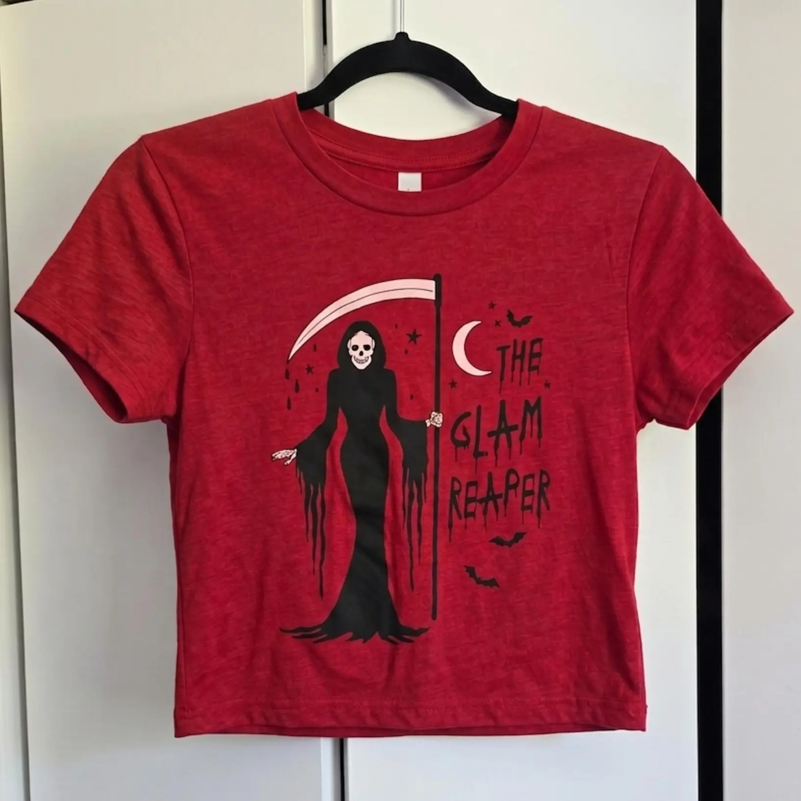 THE GLAM REAPER Baby Tee,Halloween graphic tee, Y2k Clothes, Women Crop Top, Women 2000s, Y2K Graphic Tee, Summer Girl Top