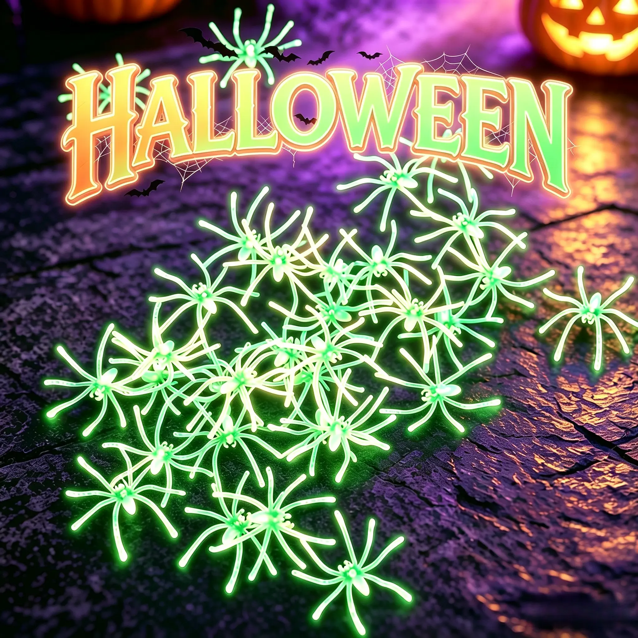 50 pcs Plastic Luminous Simulated Mini Spiders - Halloween Trick Toy, Festive Party Home Decorative Ornaments for Holiday Scene Layout