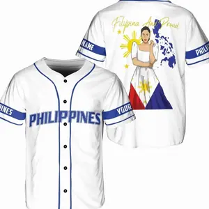 Philippines Baseball Jersey Shirt – Filipina And Proud White Button Up Jersey with Custom Name 18