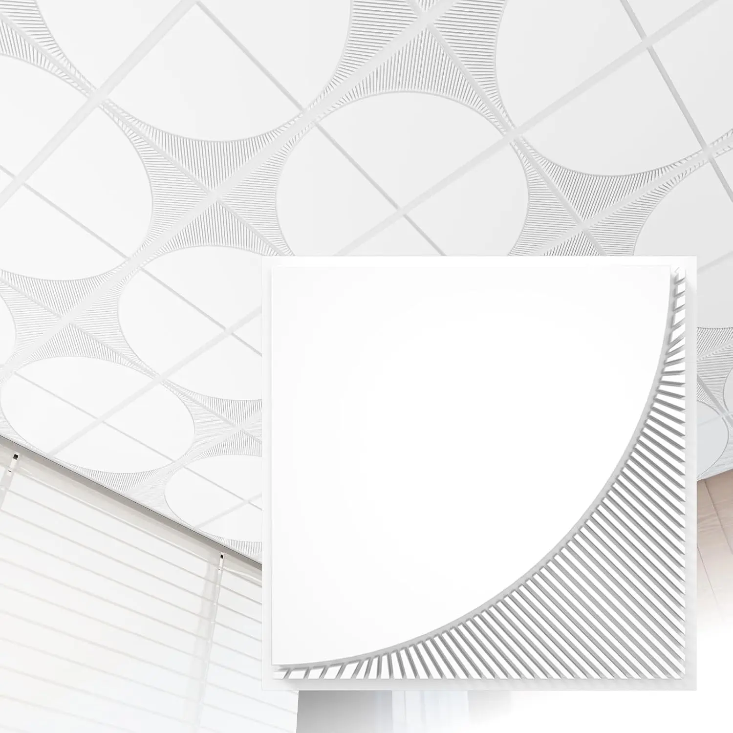24 PCS 2x2 FT Arc-Shaped louvre Design Decorative Ceiling Tiles, 24x24 Inch 3D Modern Minimalist Ceiling Panels, PVC Waterproof Cuttable Material Ideal for Living Room Bedroom Cover 96 Sq.Ft