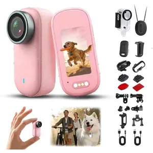 4K Mini  Camera with 1." Screen & WiFi, Vertical/Horizontal Video, 3-Hour   Thumb Action Camera, Wearable POV Camera for Travel, Hiking & Personal Safety(PinK64GB)