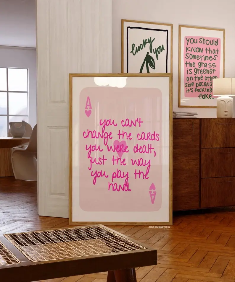 Pink Wall Art Prints, Ace Card Poster Girly Wall Decor Dorm Apartment (Unframed) Aesthetic Prints And Posters Cards You Were Dealt Print