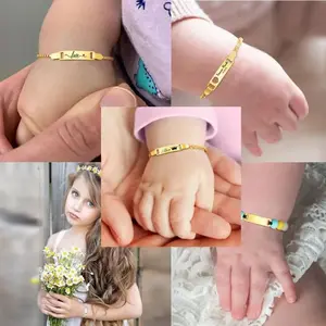 Customizable Non-Allergy Stainless Steel Personalized Baby Name Bracelets - Letter Engraving Unisex Infant Baptism Bangle, Bracelets for Women, Birthday Gift Jewelry