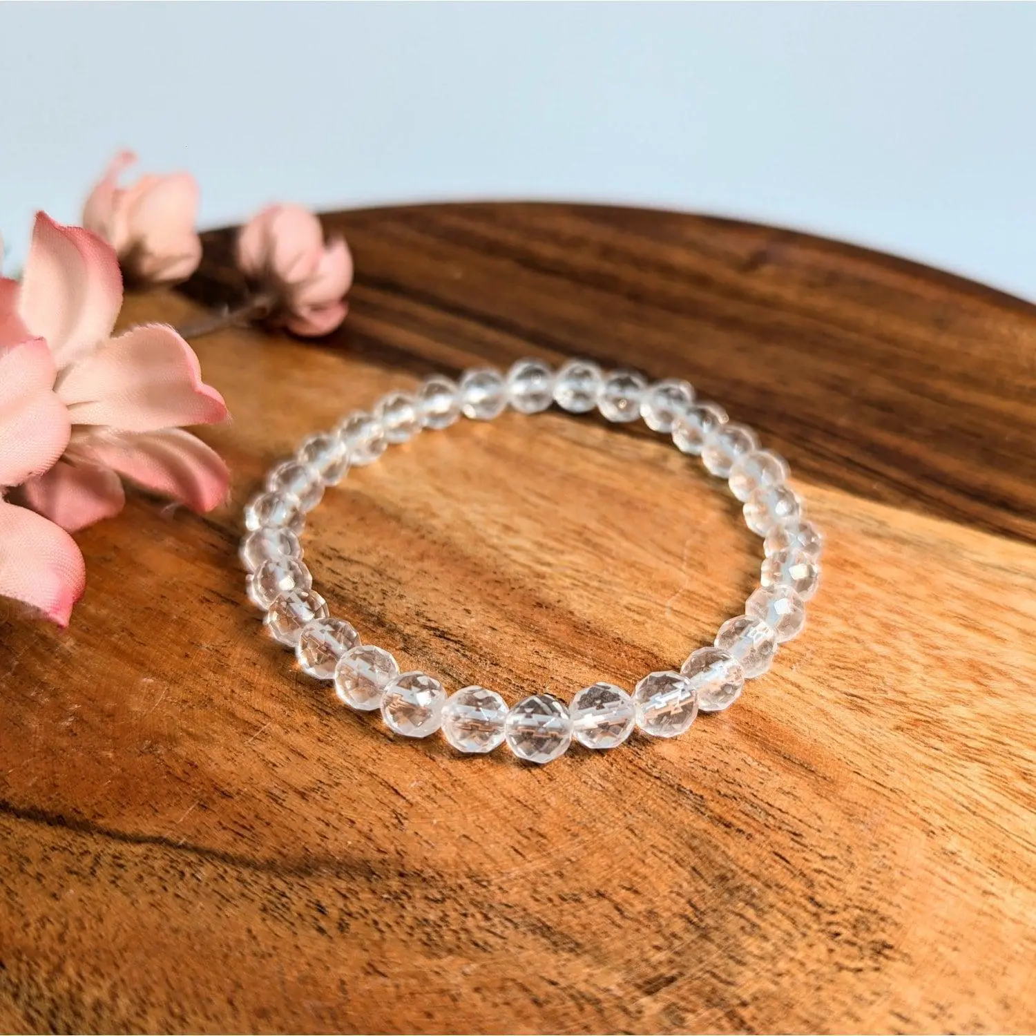 Clear Quartz Faceted Bead Bracelet, 7 inch