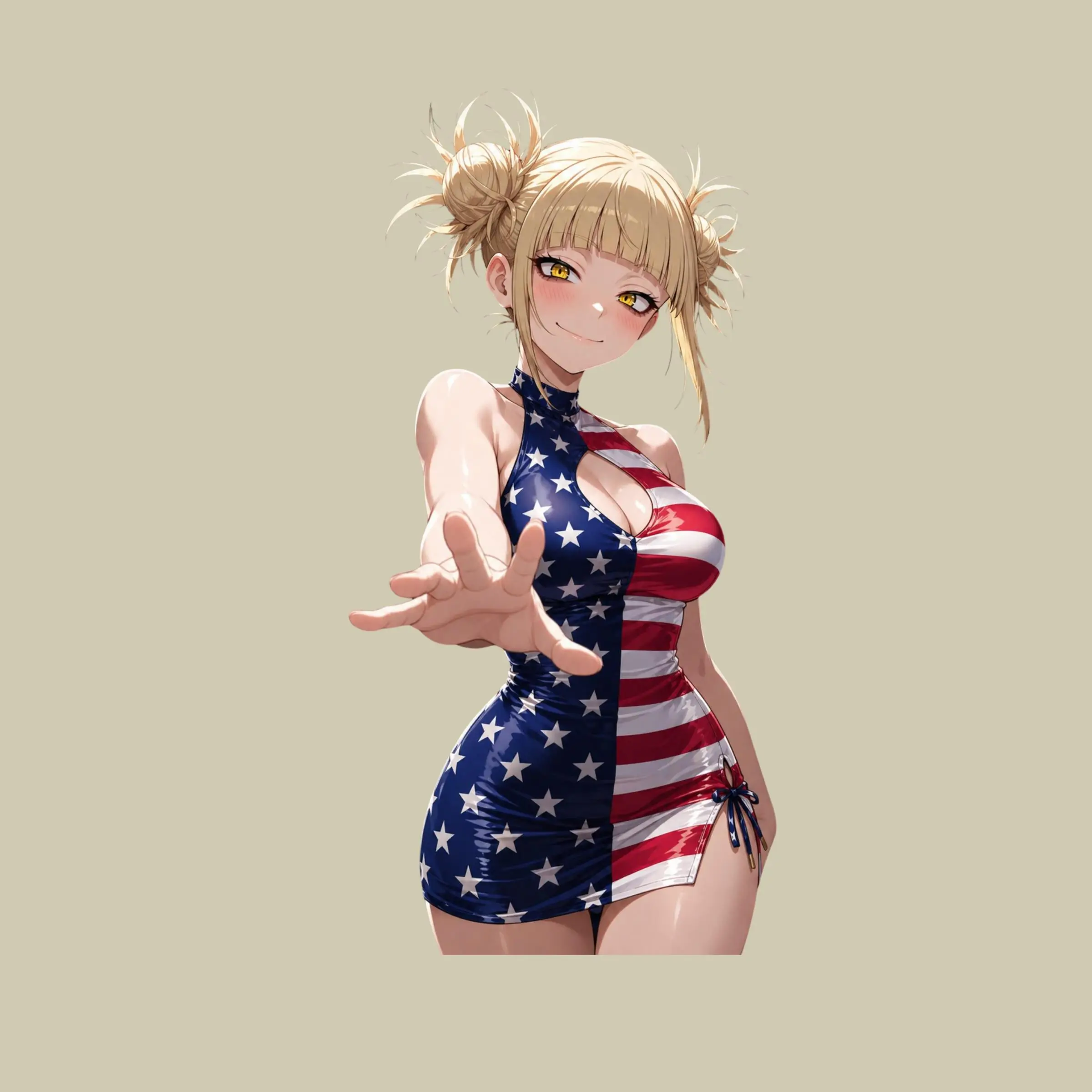 Toga Cute Villain Girl USA Flag Sticker,  Anime Blonde Bun Hair Decal Laptop Car Water Bottle Funny Gift