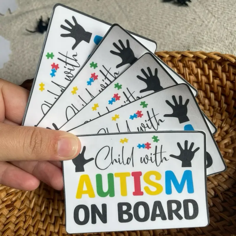 Autism Awareness Alert Sticker - Child with Autism on Board Vinyl Decal with Colorful Puzzle Pieces Design for Home & Car Windows